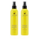 Two Yellow bottles side by side that reads Johnny B Sea Salt spray with a black pump sprayer and clear pump lid on a white background