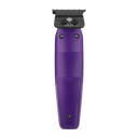 Purple grooming tool with black top on a white background
