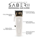 StyleCraft Limited Edition White Saber 2 Clipper with EON Digital Brushless Motor #SC619W